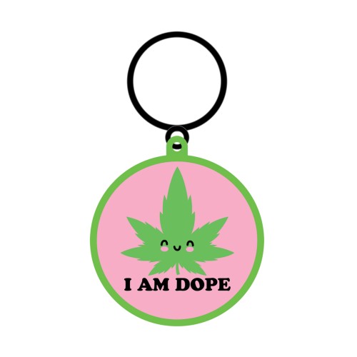 Wood Rocket I Am Dope Keychain Pink Green