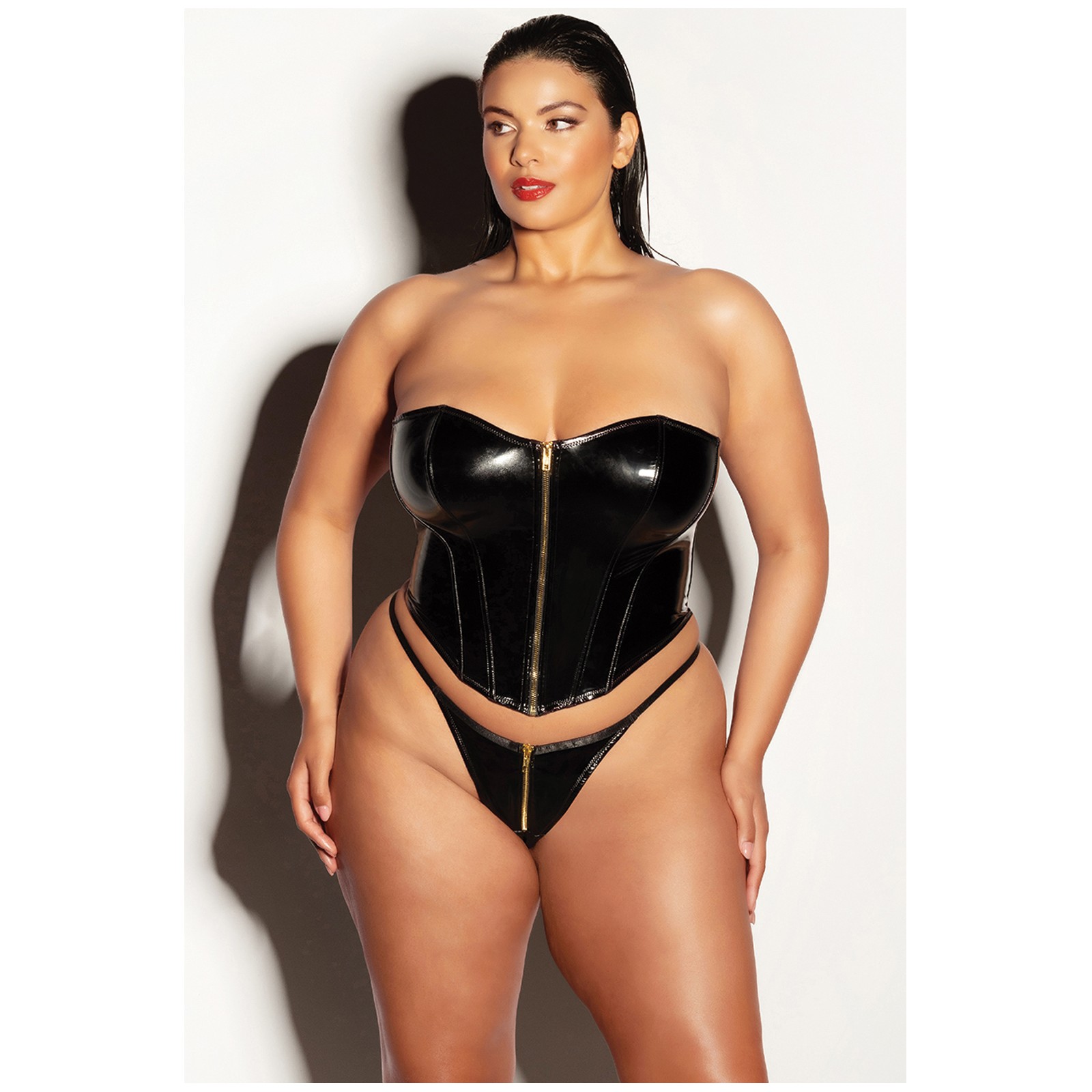 FETISH Rider Vinyl Bustier with Front Zipper and Panty Black 1X