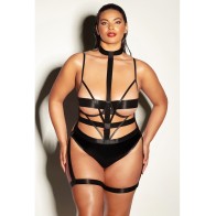 Fetish Lethal Peek A Boo Teddy with Choker Black 2X