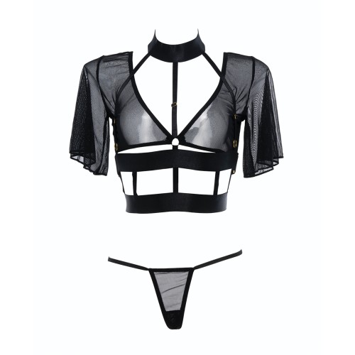 Adore Dreamer Sheer Mesh Strappy Top and Thong Black One Size