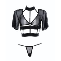 Adore Dreamer Sheer Mesh Strappy Top and Thong Black One Size