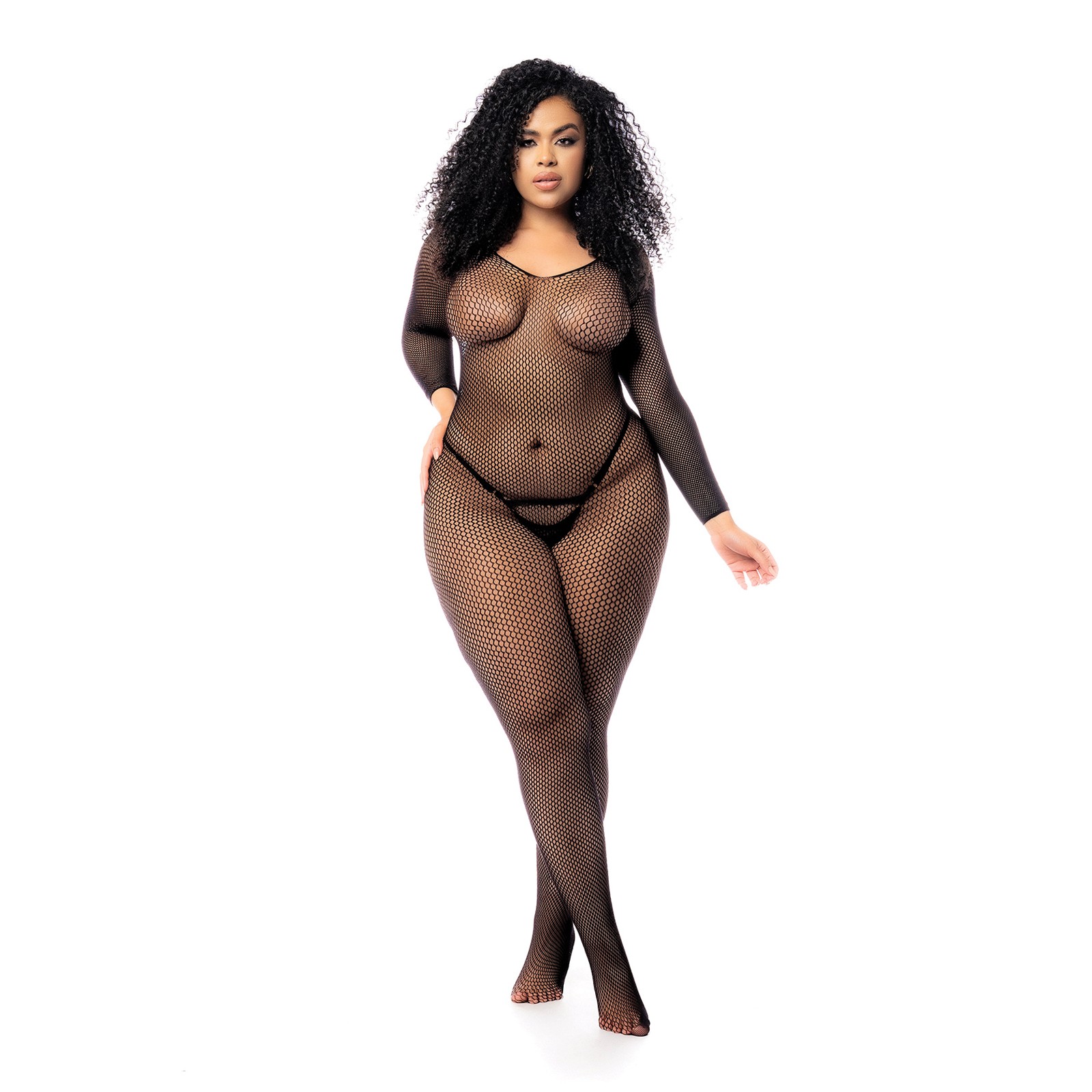 Long Sleeved Fishnet Body Stocking Black