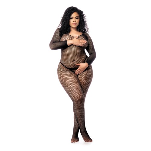 Long Sleeved Fishnet Body Stocking Black