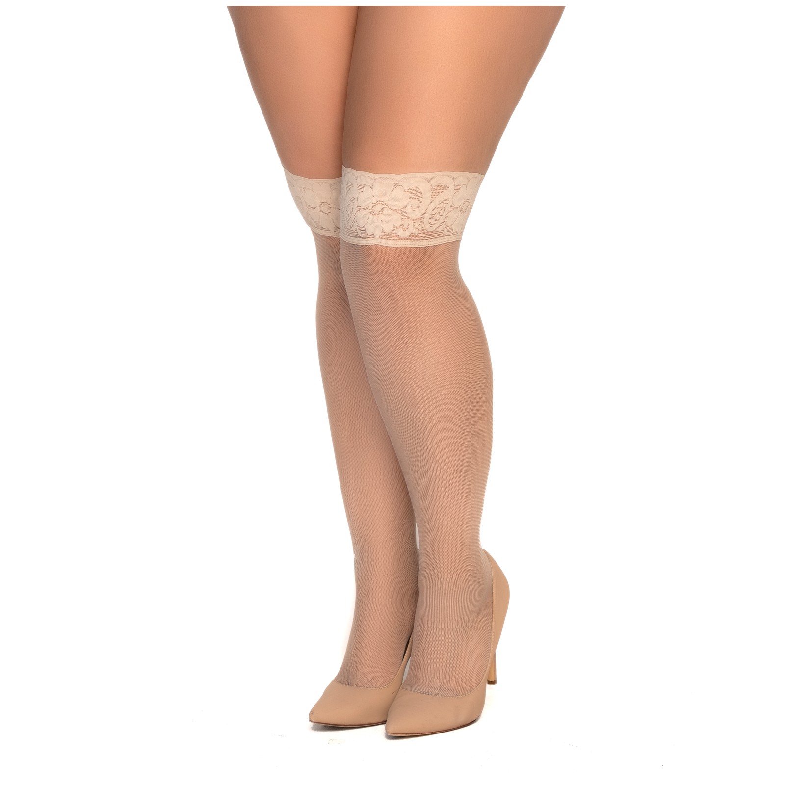 Nude Mesh Thigh High Stockings