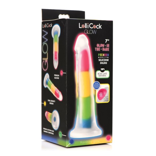 Dildo Curve Toys Lollicock de 7 pulgadas que Brilla en la Oscuridad - Arcoíris