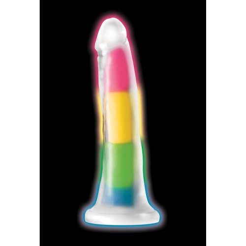 Dildo Curve Toys Lollicock de 7 pulgadas que Brilla en la Oscuridad - Arcoíris