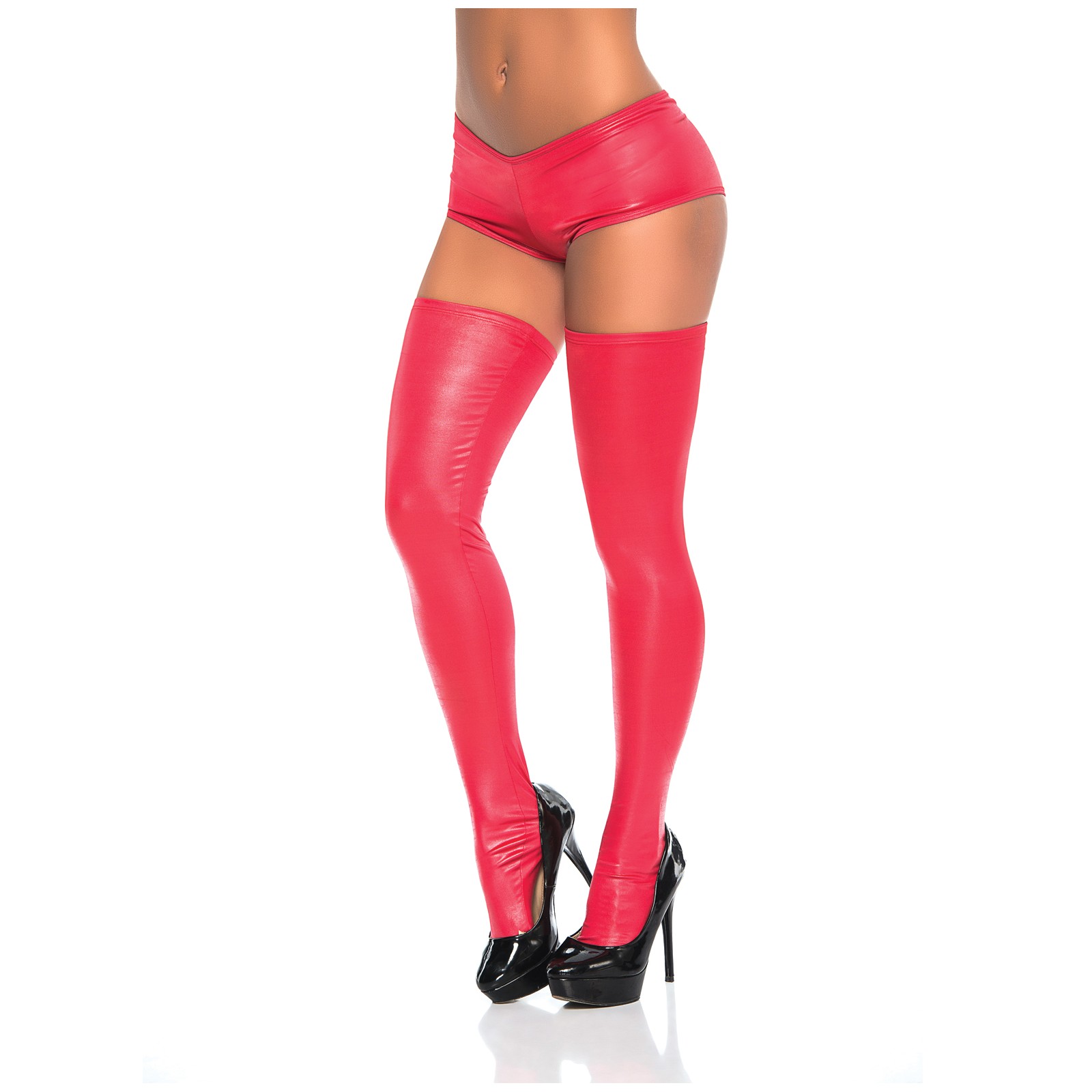 Wet Look Thigh Highs - Red O/S