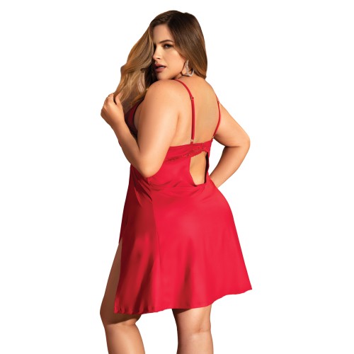 Red Stretch Lace Babydoll Plus Size