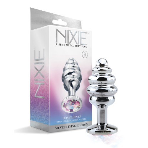 Nixie Ribbed Metal Rainbow Jeweled Butt Plug Small