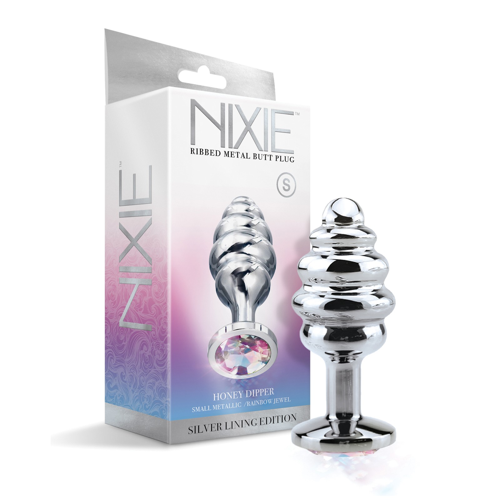 Nixie Ribbed Metal Rainbow Jeweled Butt Plug Small