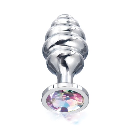 Nixie Ribbed Metal Rainbow Jeweled Butt Plug Small