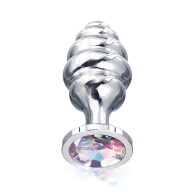 Nixie Ribbed Metal Rainbow Jeweled Butt Plug Small