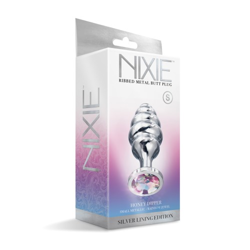 Nixie Ribbed Metal Rainbow Jeweled Butt Plug Small