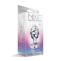 Nixie Ribbed Metal Butt Plug with Rainbow Gem for Pleasure