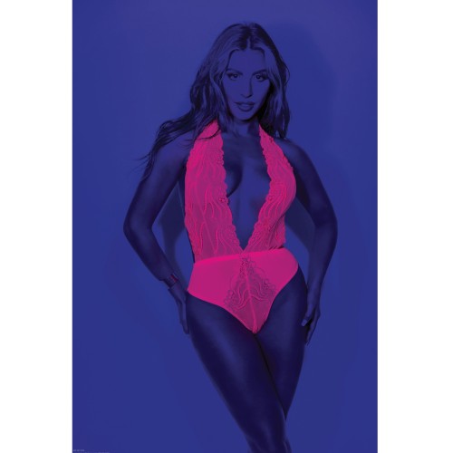 Euphoria Neon Deep V Teddy - Neon Pink