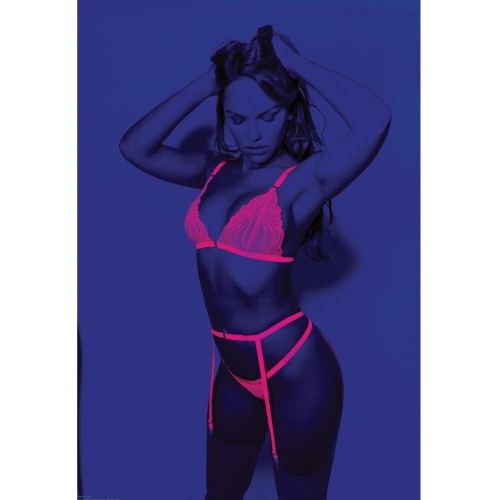 Euphoria Neon Bra, Garterbelt & Panty - Neon Pink