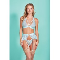 Mercedes Cross Dyed Lace Bra Garter Skirt Light Blue