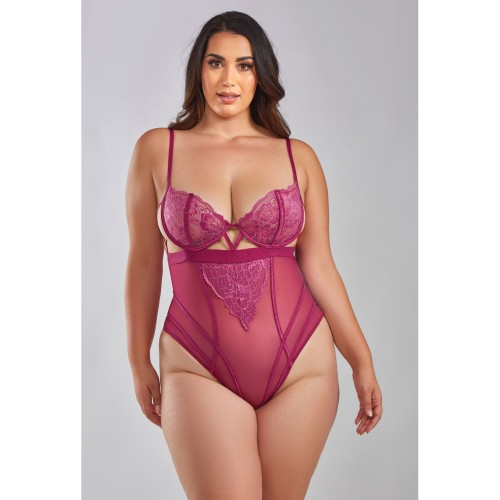 Cross Dyed Galloon Lace & Mesh Teddy - Wine