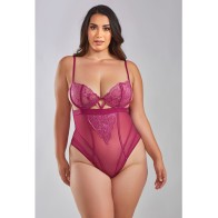 Cross Dyed Galloon Lace & Mesh Teddy - Wine