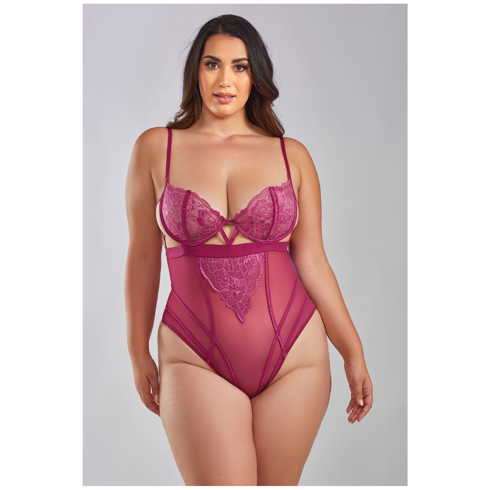 Quinn Cross Dyed Lace & Mesh Teddy Wine 2X