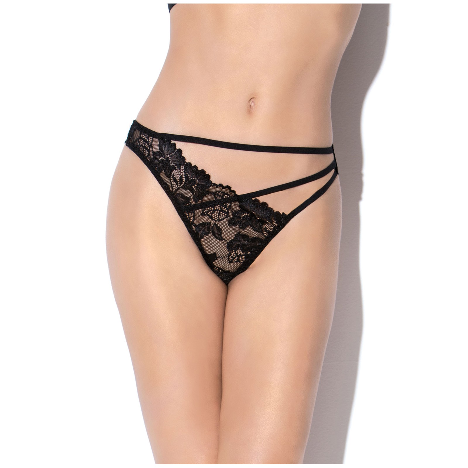 Sangria Multi Strap Lace Thong Black