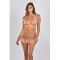 Babydoll de encaje con cuello halter y G-String