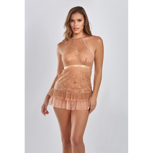 Amber Halter Lace Babydoll G-String Brown SM