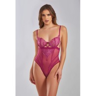 Quinn Cross Dyed Lace & Mesh Teddy - Wine