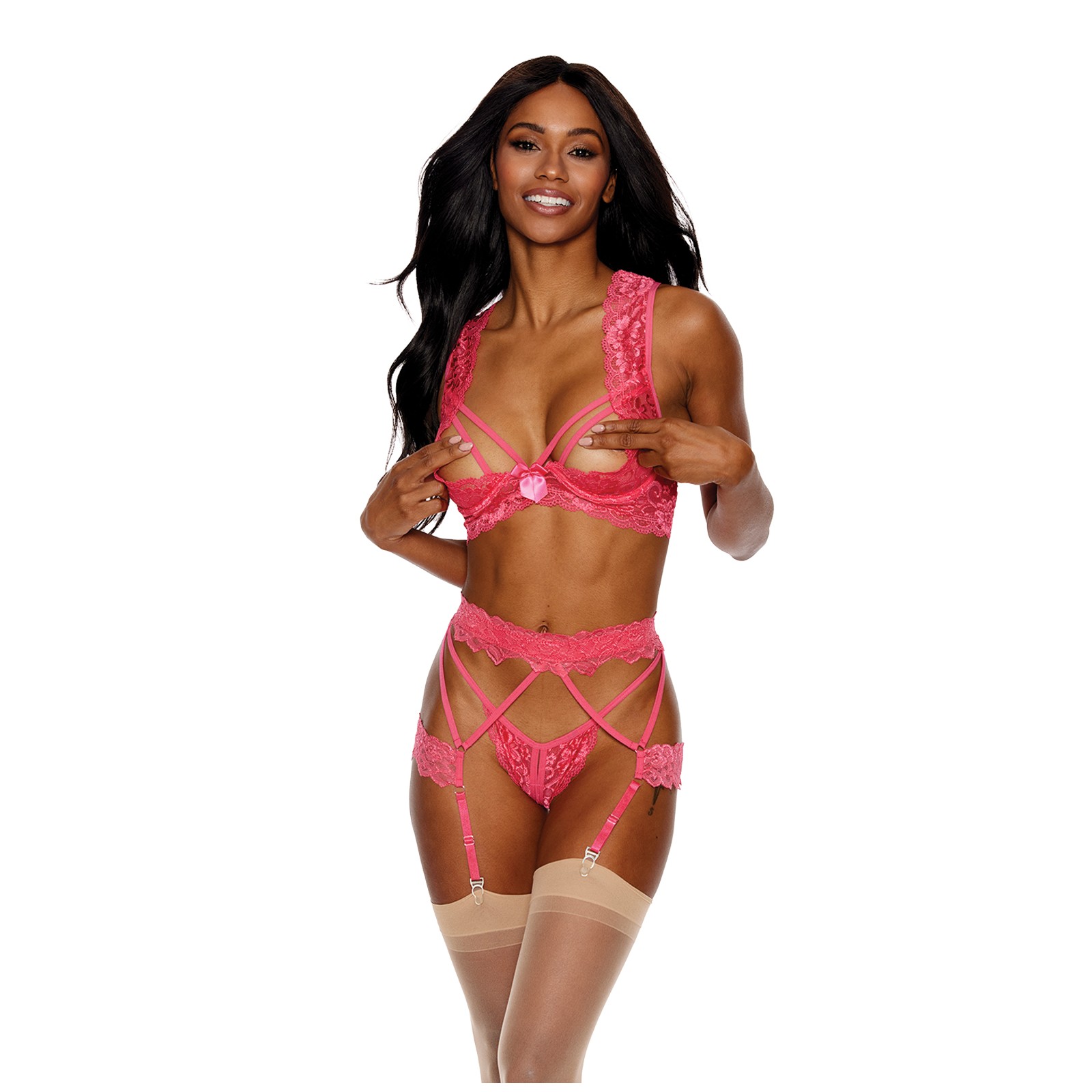 Lace Underwire Peek-a-Boo Bra Garter G-String Set