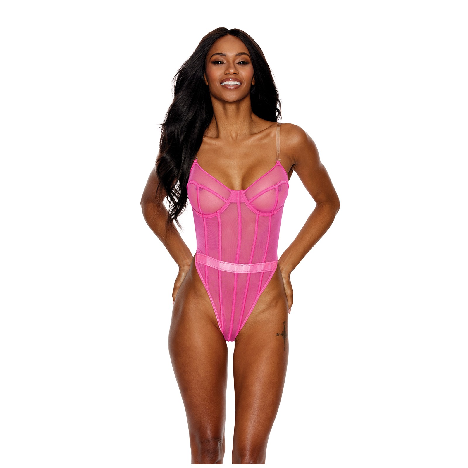 Hot Pink Mesh Underwire Teddy