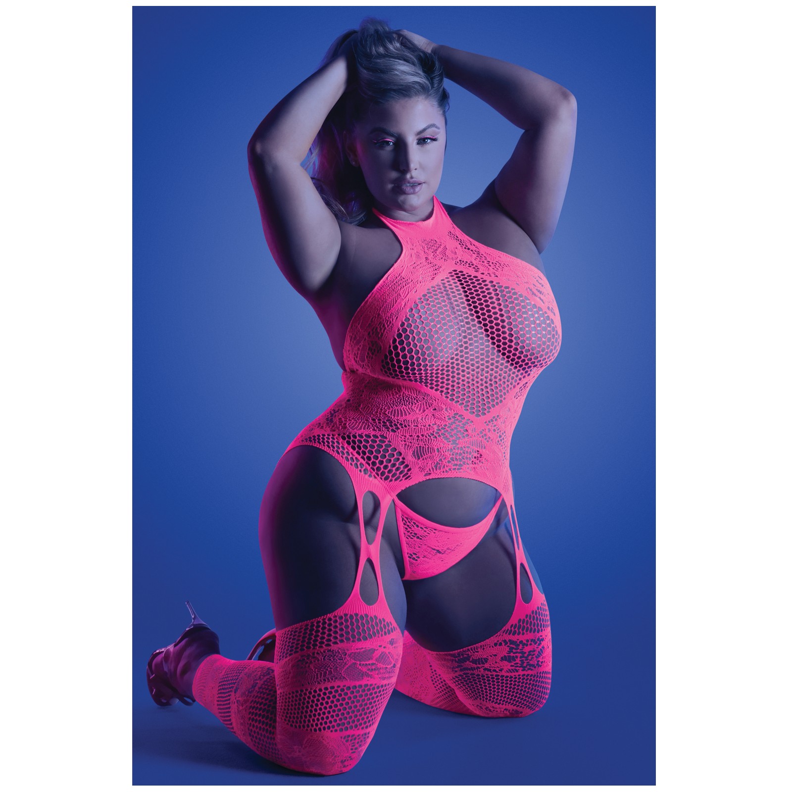 Glow Captivating Halter Bodystocking G-String Neon Pink