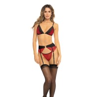 Rene Rofe Red Bra Garter G-String Set