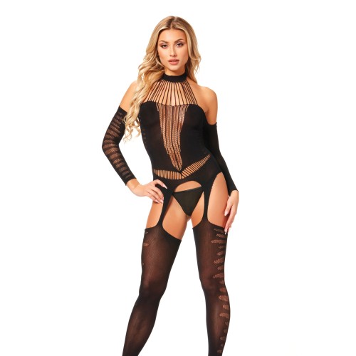 Halter Body Stocking Jumpsuit - Seductive Black