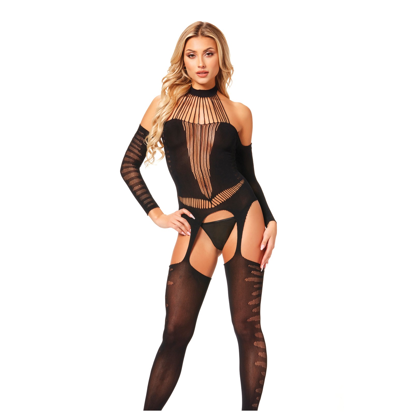 Halter Body Stocking Jumpsuit - Seductive Black