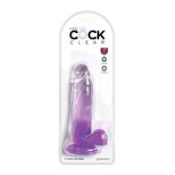 Dildo King Cock Clear de 7" con Testículos - Púrpura