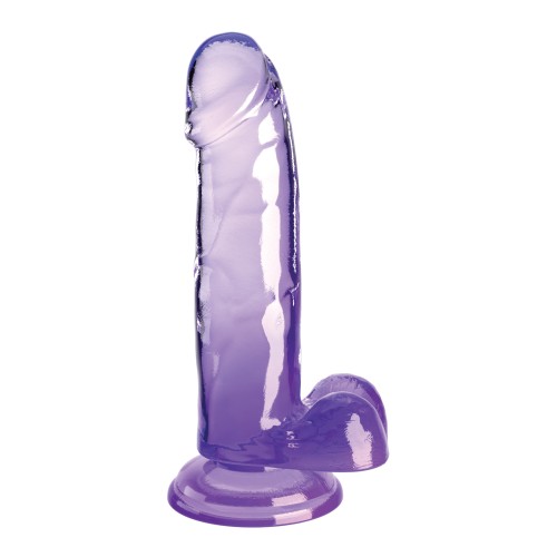 Dildo King Cock Clear de 7" con Testículos - Púrpura