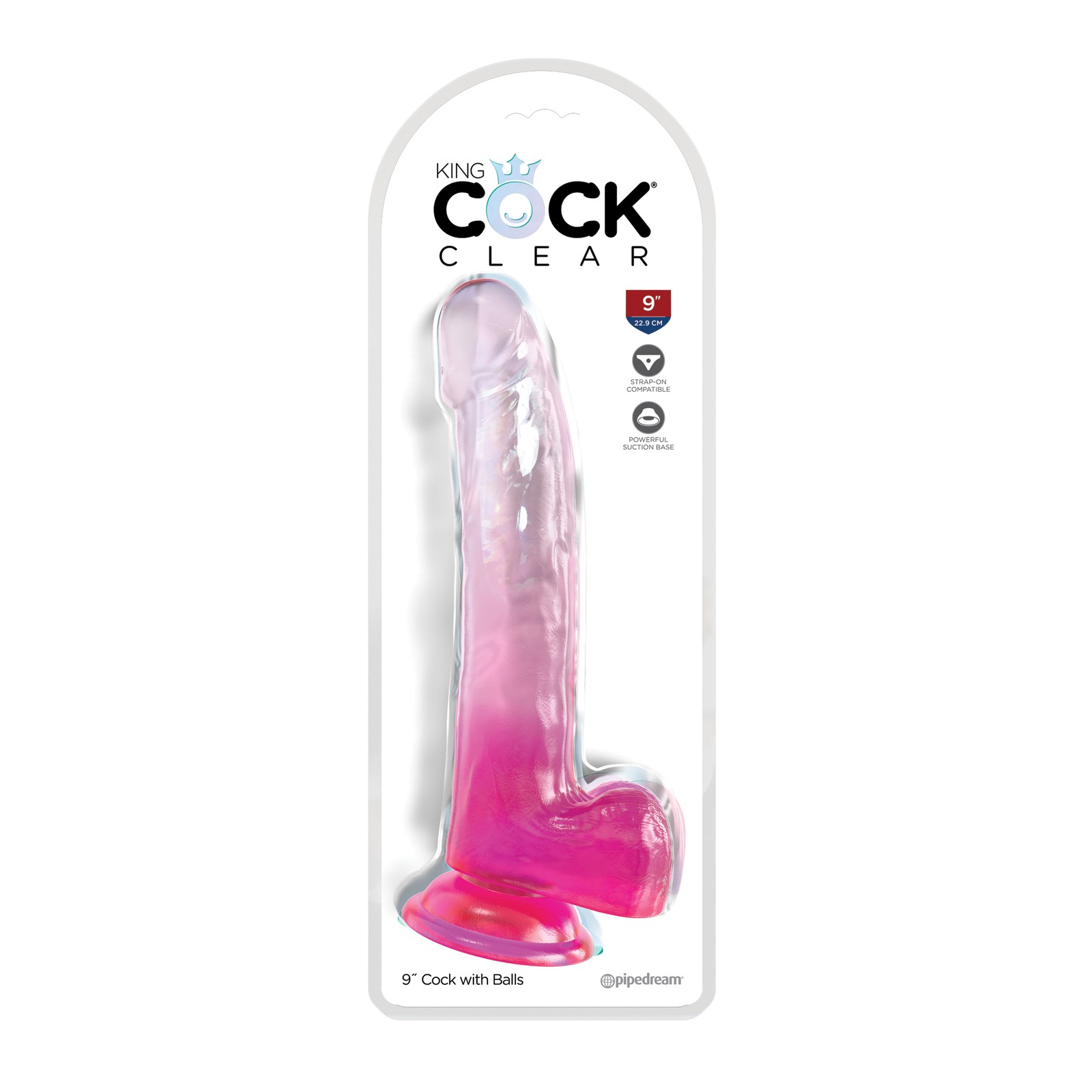 King Cock Clear 9" Pene con Testículos Rosa | Placer Realista