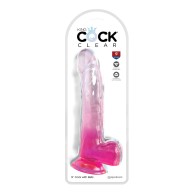 King Cock Clear 9" Pene con Testículos Rosa | Placer Realista