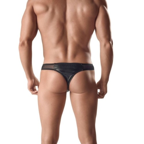 Anais Men - Ares Black Leather and Mesh Thong 3XL