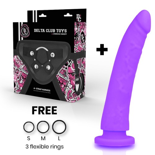 Delta Club - Harness + Dildo Lilac Silicone 23 Cm