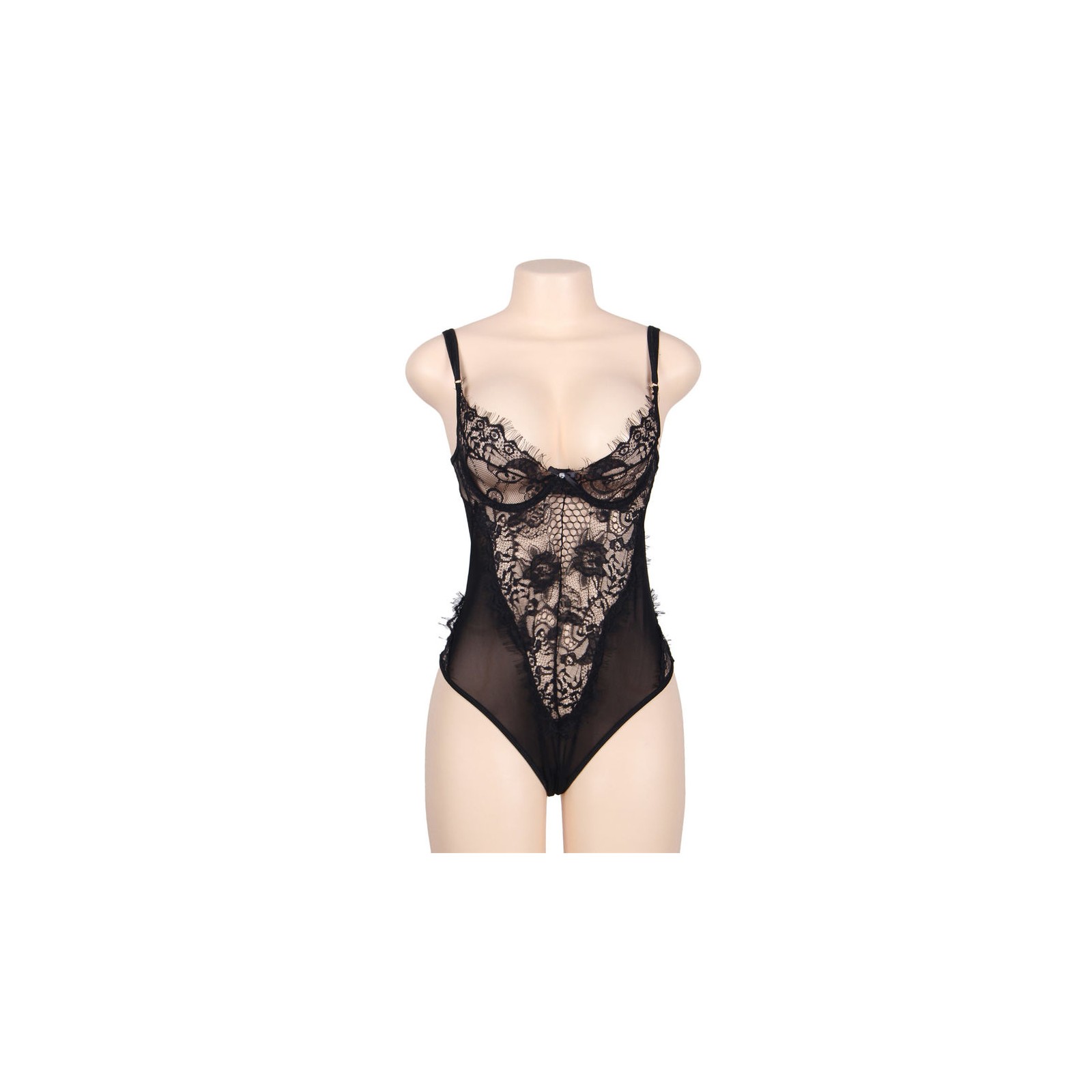 Subblime - Teddy Encaje Floral Y Con Flecos Negro Talla Grande