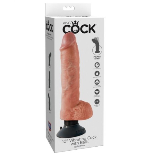 Dildo Vibrador Con Testiculos 25.5 Cm Color Natural