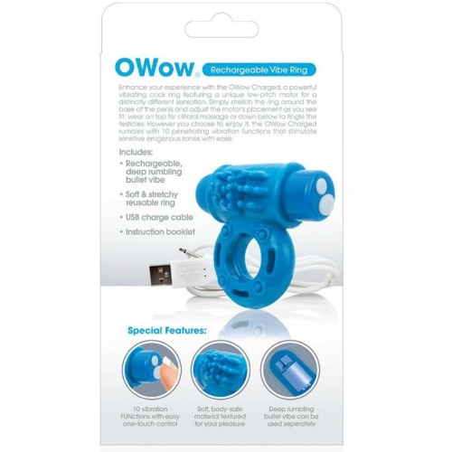 Owow Rechargeable Blue Vibrating Ring