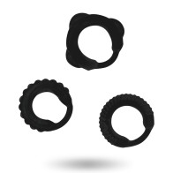 Set of 3 Black Penis Rings for Enhanced Pleasure