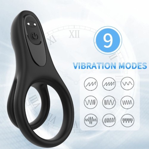 Doble Anillo Vibrador Negro para Placer Intenso