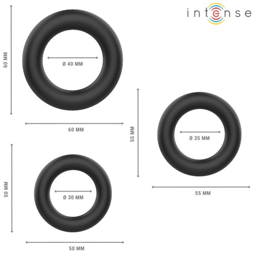 Intense - Hugh 3 Anillos Básicos Para Pene Silicona Negro