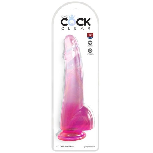 Clear Dildo with Testicles 19 cm Pink