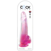 Dildo Clear con Testículos 19 cm Rosa