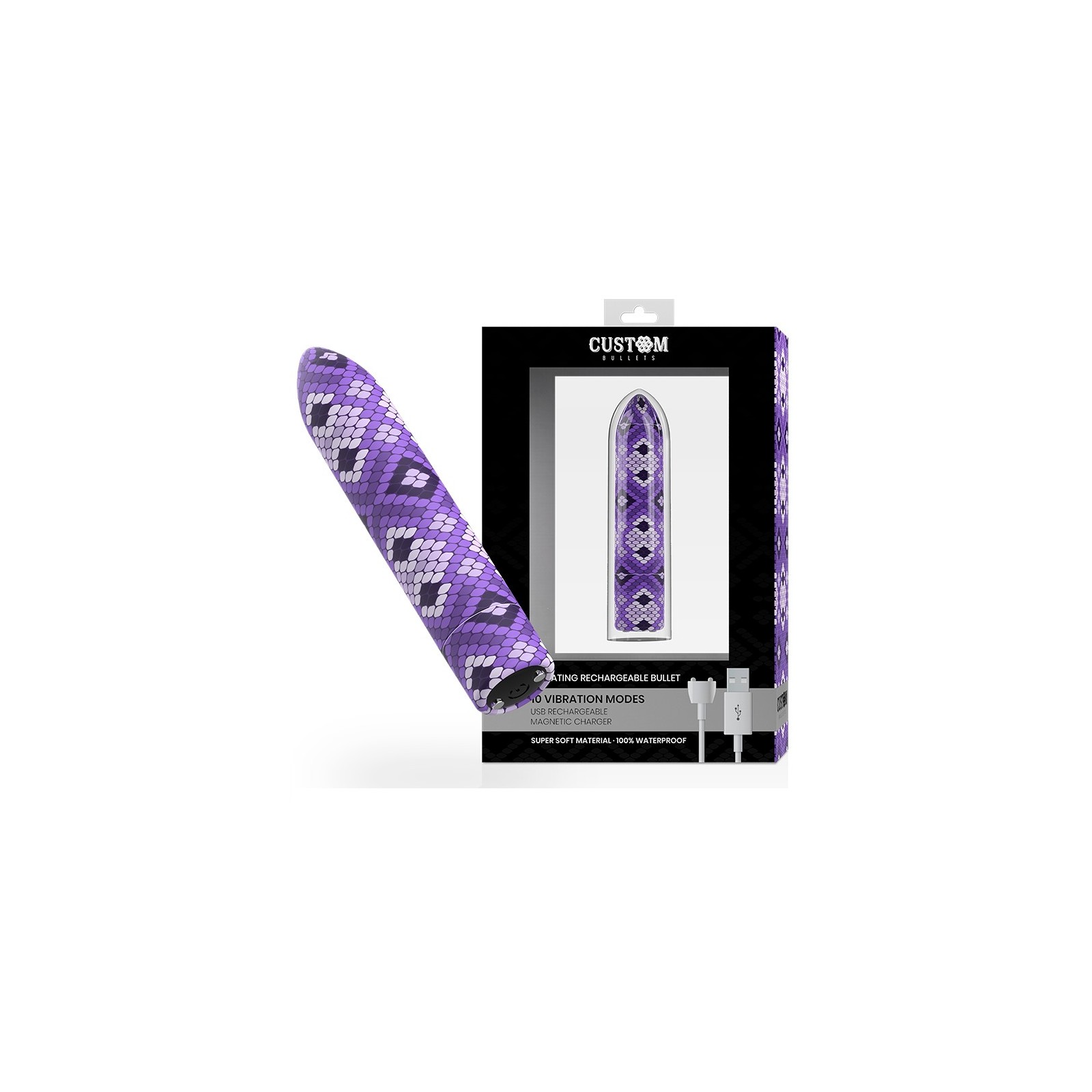 Rechargeable Purple Snake Bullet with 10 Vibration Modes