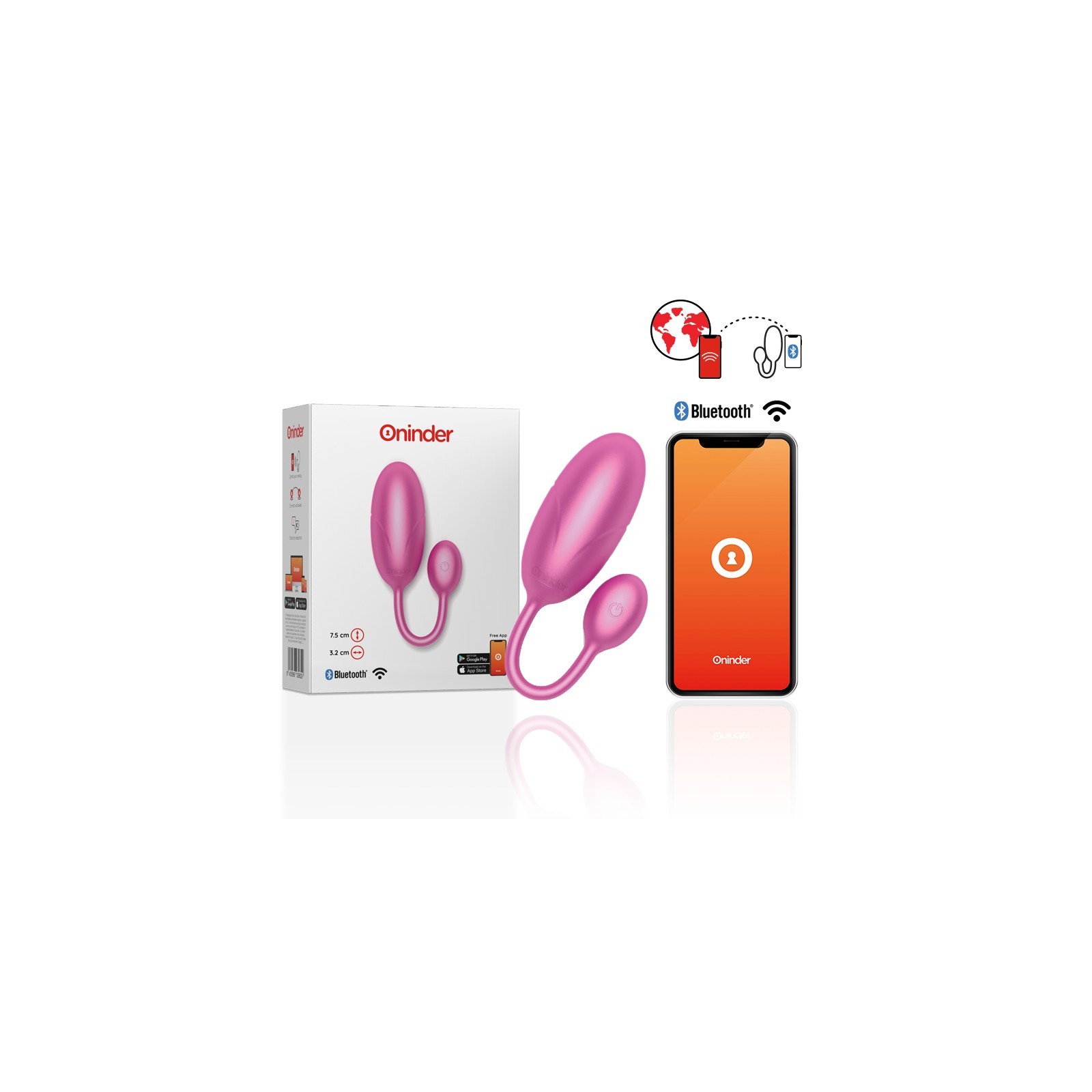 ONINDER™ TOKYO™ Huevo Vibrador Flexible Rosa - App Gratuita Incluida